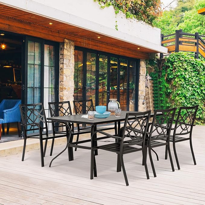 SOLAURA 300 lbs Patio Wrought Iron Chairs of 4, Metal Outdoor Dining Chairs Patio Stackable Bistro Chairs with Armrests for Garden, Lawn, Backyard, Porch, Balcony, Deck