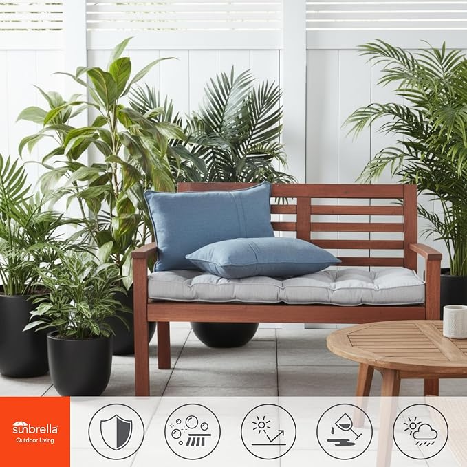 Sunbrella Rectangular Outdoor Throw Pillows 21x14 Set of 2 - Corded Lumbar Patio Accent Pillows with Pleated Design & Removable Zipper Covers – Weather & Fade Resistant Pillows, Spectrum Denim