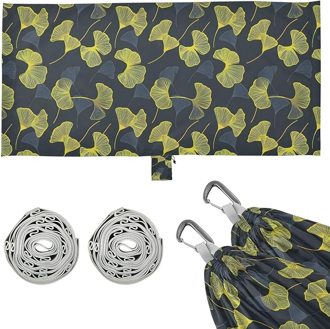 Camping Hammock Outdoor Hammocks for Outside Ginkgo Leaves Beach Trees Portable Lightweight with Pockets Tree Straps Indoor Small