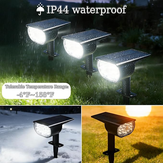 Dazzle Bright Solar Spot Lights Outdoor, 4 Pack Motion Sensor Landscape Spotlights with 3 Lighting Modes, Waterproof Solar Powered Pathway Lights for Outside Yard Garden, Cool White
