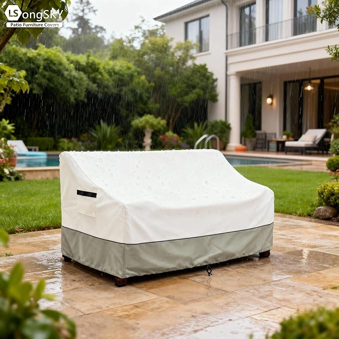 Patio 3-Seater Sofa Cover,Outdoor Couch Cover Fits up to 79W x 38D x 35H Inches,100% Waterproof Heavy Duty Patio Furniture Covers,Beige & Gray-Green