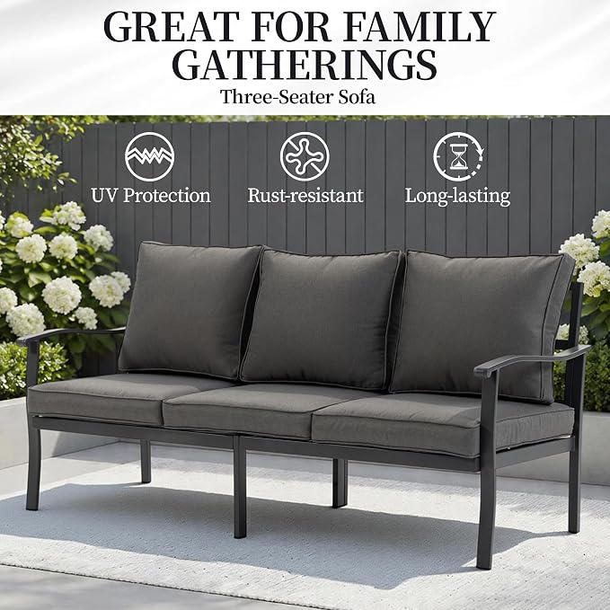 8-Piece Patio Furniture Set,3-Seat Sofa,Loveseat,2 Swivel Chairs,Table | Deep-Seat Comfort Cushions | All-Weather Metal Frame | Easy Assembly