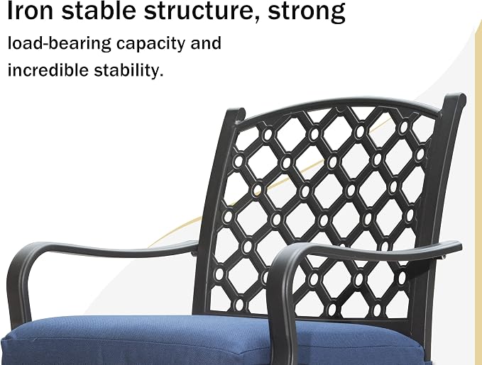Domi Outdoor 4 pcs Patio Conversation Set, Metal Dining Table and Chairs Dining Set with Removable Navy Blue Cushions for Garden Lawn Yard