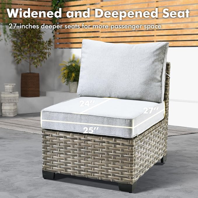 Weaxty 10 Pieces Outdoor Patio Furniture Set with Swivel Rocking Chair, Outdoor Sectional Sofa Couch Wicker Modular Patio Conversation Set w/42 Fire Pit and Coffee Side Table,Gray