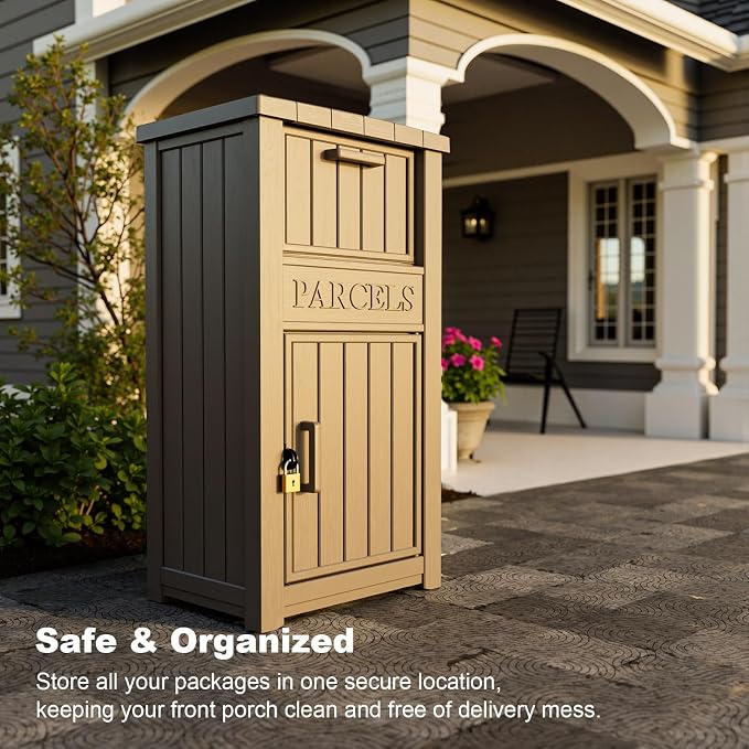 Package Delivery Box - Ventilated Resin Package Delivery Boxes for Outside, Modular Outdoor Storage Box for Porch, Deck, or Entryway