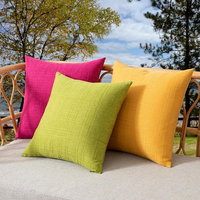 Kevin Textile Outdoor Waterproof 22”x22” Pillow Covers 2 Pack, Dark Yellow | Water Resistant, Soft Faux Linen-cotton Yarn-dyed Woven Texture Throw Pillow Covers for Tent Patio Garden Couch Sofa