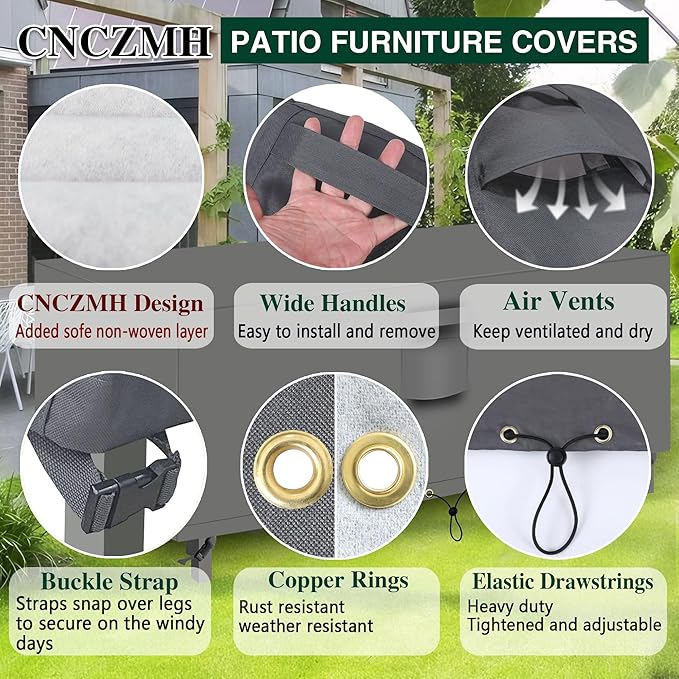Heavy Duty Patio Furniture Covers Waterproof, 600D Outdoor Furniture Cover Waterproof for Sectional Sofa Couch, Outdoor Dining Table and Chair Set Covers 98''L x 78''W x 32''H, Grey
