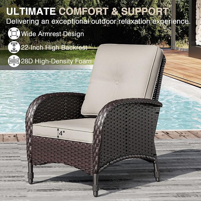 Joyside Wicker Patio Chairs, 6 Piece Rattan Outdoor Furniture with Thickened Cushions, High Back, Deep Seating, Wide Armrest, Outdoor Chairs for Porch, Deck