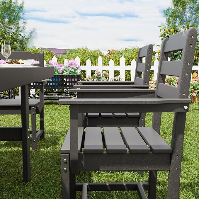 10 Piece Outdoor Dining Set All Weather HDPE Patio Table and Chairs Set for 8 with Umbrella Hole Outdoor Furniture for Deck, Backyard, Garden (Black)