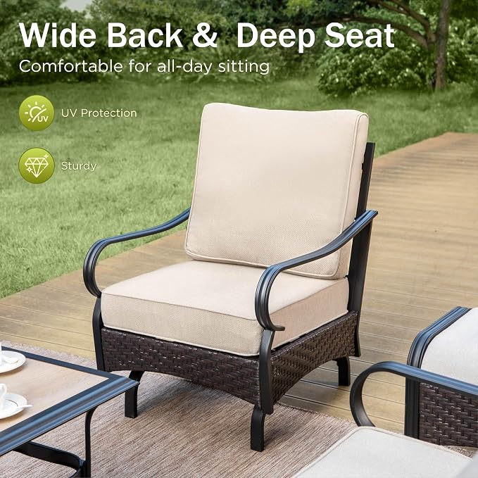 Patio Furniture Set with 56" Fire Pit Table, Premium Outdoor Wicker Metal Frame Furniture with Upgraded Waterproof Thick Cushions for Porch, Poolside, Deck, and Yard （4 Pieces,Beige）