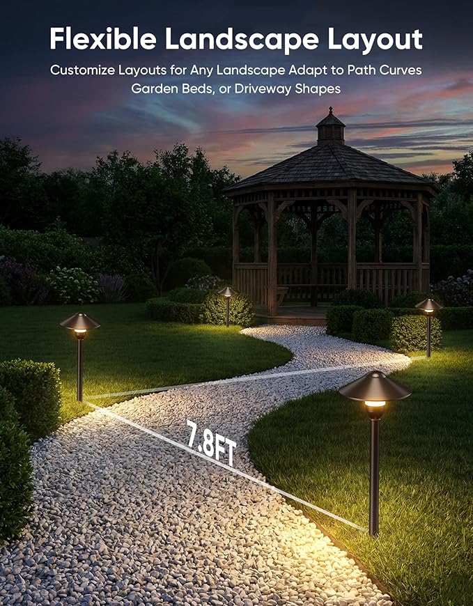 PARTPHONER Low Voltage Landscape Lighting 6-Pack, Aluminum 12V Pathway Lights with G4 Bulbs, Waterproof Oil Rubbed Bronze Color Round Shade Path Lights with Connectors for Walkway Yard Garden
