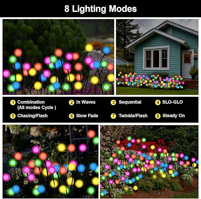 Solar Firefly Lights Outdoor, 8 Mode RGB Color Changing Swaying Flashing Firefly Garden Lights Solar Powered Waterproof for Outside Yard Pathway Christmas Garden Decor Multicolor (6 Pack)