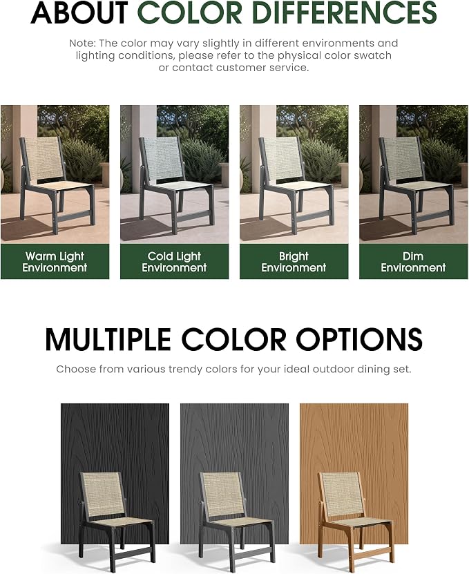 Patio Stackable Chairs Set of 2, HDPE Armless Outdoor Dining Chairs with Wide Seat, All-Weather Textilene Oversized Porch Chair for Garden, Poolside, Backyard, Deck | Grey