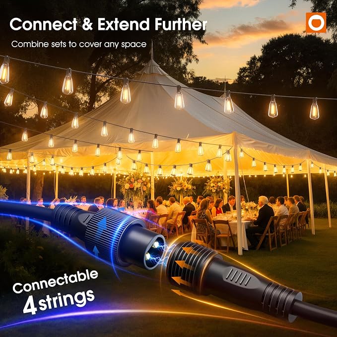 addlon 400FT(50*8) Outdoor String Lights with Remote LED Edison Waterproof | Plastic ST38 Shatterproof Bulbs, Extra Long Lighting, Hanging for Patio Outside Backyard Pergola Bistro Porch Garden Party