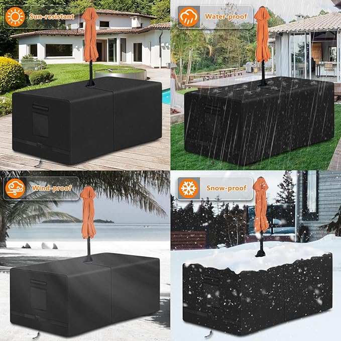 Kovshuiwe Rectangle Patio Table Cover with Umbrella Hole Heavy Duty Waterproof 600D Oxford Fabric Outdoor Lawn Patio Furniture Covers (Square-40 Lx 40" W x 23.6" H)