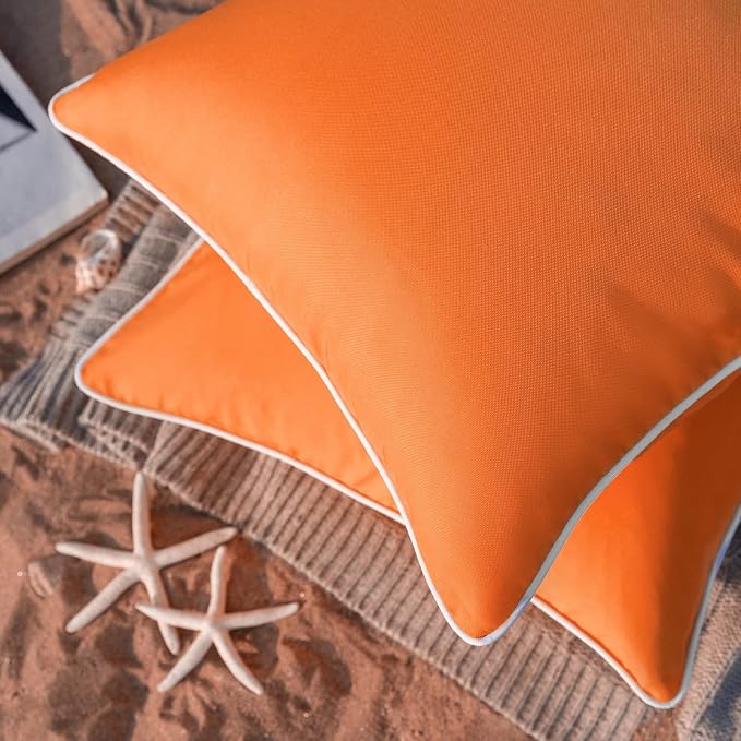 Phantoscope Pack of 2 Outdoor Waterproof Solid Throw Decorative Pillow Cover Decorative Square Outdoor Pillows Cushion Case Patio Pillows for Couch Tent, Orange 12x20 inches 30x50 cm