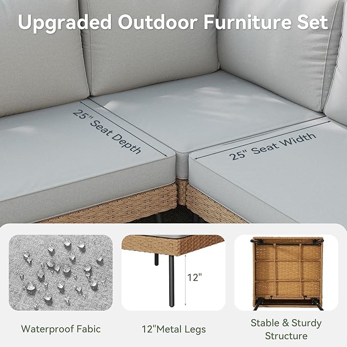 Aoxun 10 Piece Patio Furniture Set, 10 Seats Outdoor Sectional Sofas with Thick Cushion, Wicker Outdoor Patio Furniture Set with Ottomans for Party, Garden, Backyard, Grey