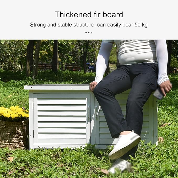 Double Door Outdoor Deck Boxes, Solid Wood+Metal Patio Storage Box, Garden Box with Plastic Foot for Balcony, Patio