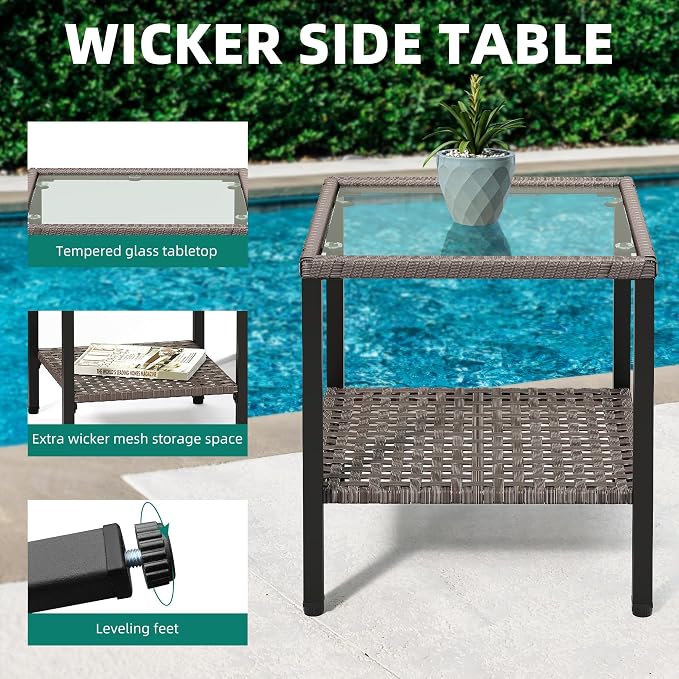YITAHOME 3 Pieces Swivel Patio Set w/2.8" Thickened Cushions, All Weather Wicker Patio Furniture Set w/Patio Rocking Chairs & Rattan Side Table for Backyard Deck Poolside, Blue