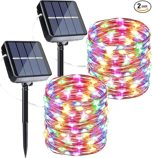 Joomer Solar Fairy Lights, 2-Pack Total 80FT 240LED Lights, Multicolor | Silver Wire, Solar String Light Waterproof 8 Lighting Modes for Patio Fence Party Garden Yard Home Outdoor Decoration
