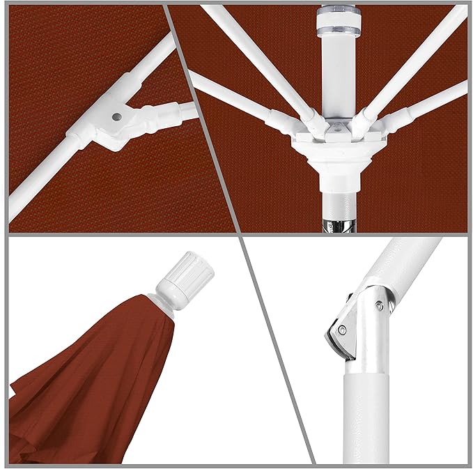 California Umbrella 9' Round Aluminum Pole Fiberglass Rib Market Umbrella, Crank Lift, Collar Tilt, White Pole, Terracotta Olefin