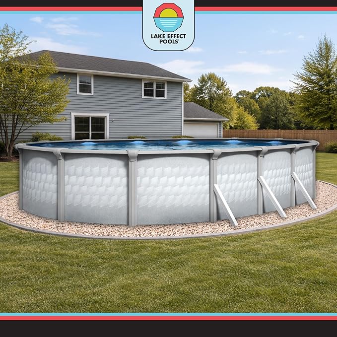 Lake Effect Pools 'Testudo' 18 ft x 33 ft Oval Above Ground Swimming Pool | 52 Inch Resin Protected Steel Sided Walls | Bundle Includes: 25 Gauge Overlap Liner & Widemouth Skimmer