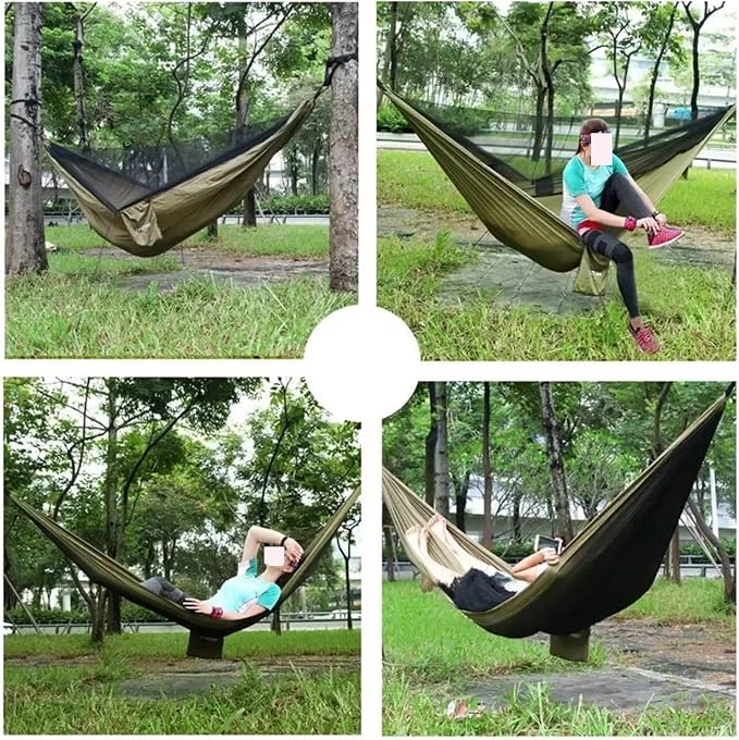 Hammocks, Camping Hammock with Mosquito Net Portable Parachute Strap Double Travel Hammock,Outdoor Backpacking Hammock Swing Chair,for Outside(Black)