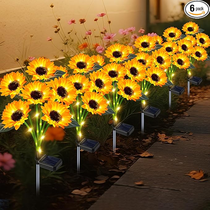 ZFNN Solar Outdoor Lights Garden Decor,6 Pack Solar Sunflower Lights, 36 Waterproof Garden Decor Flower for Outside Yard Patio,Flower Bed, Pathway, Gift for Women, Mom, Grandma- 6 Pack