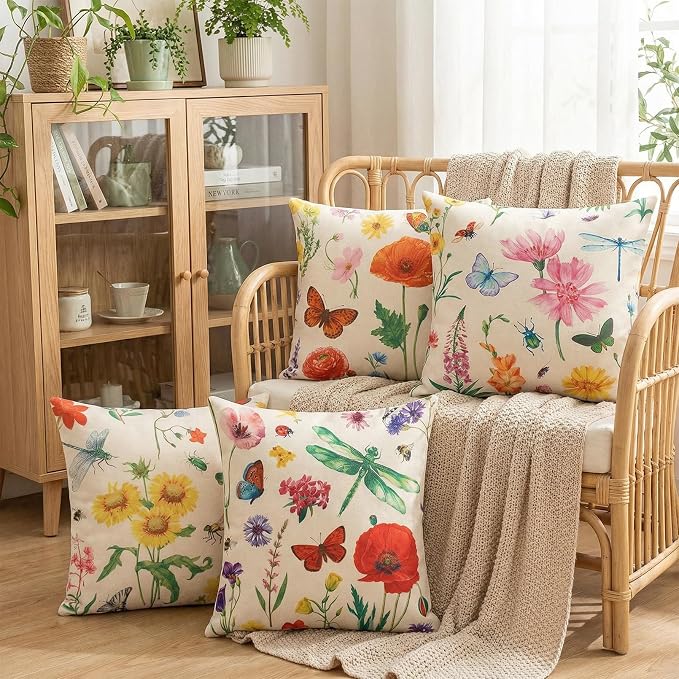 tiggell Outdoor Pillow Covers Waterproof 20x20 Set of 4, Spring Summer Decorative Throw Pillow Covers for Home Garden Patio Couch Swing Sofa Decor