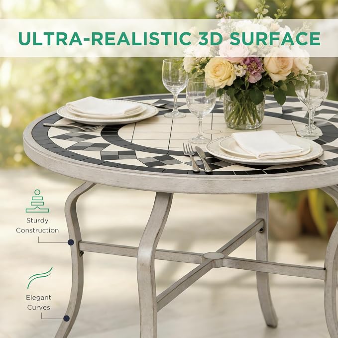 5-Piece Patio Dining Set, 4 Swivel Chairs with Removable Thickened Cushions & a 3D Textured Table with Umbrella Hole, All-Weather Furniture for Backyard, Garden, Lawn, Blue