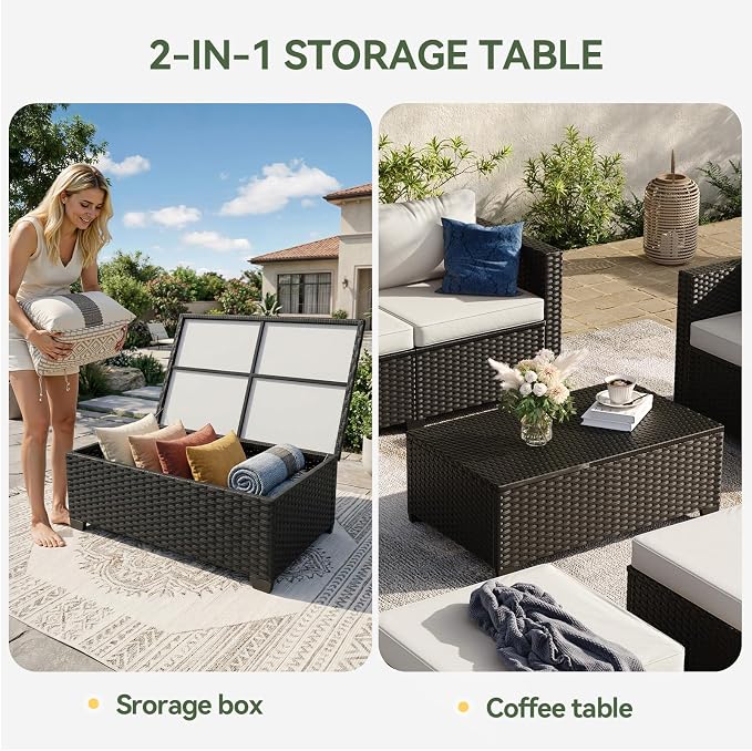 Aoxun 8 Piece Outdoor Patio Furniture Set 7 Seats, Outdoor Sectional with Thick Waterproof Cushions, Patio Conversation Sets for Garden,Backyard, Porch, Deck, Black & Beige