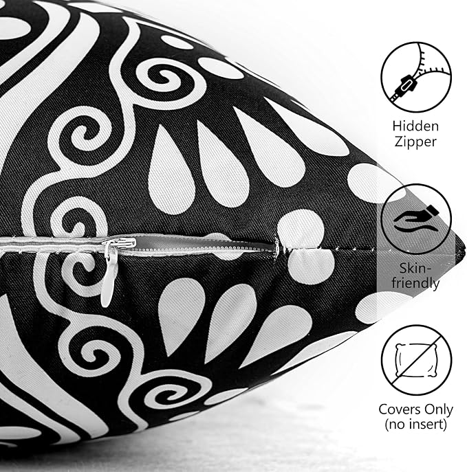 cygnus Boho Waterproof Outdoor Pillow Covers 18x18 inch Black and White Mandala Outdoor Pillows for Patio Furniture,Garden,Deck, Porch