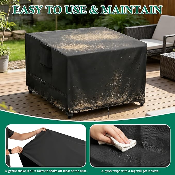 Outdoor Table Cover Square 46 inch Patio Table Cover Waterproof Patio Furniture Covers Rectangular for Outside Small Table and Chair Sets, Fire Pit, Coffee Table, Ottoman-46"L x 46"W x 28"H