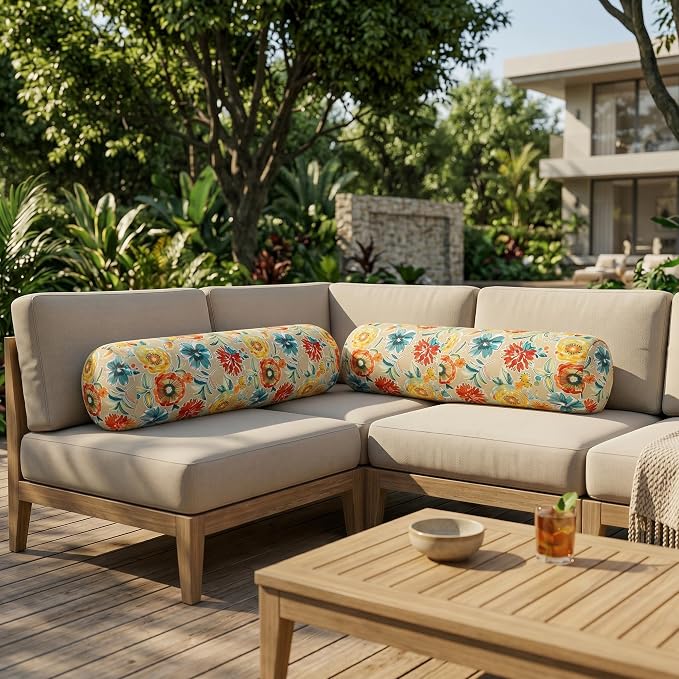 RSH DECOR: Neck Roll Jumbo Bolster Pillows Set of 2 | 24” x 8" | All-Weather Spun Fabric | Water and Fade-Resistant | Outdoor Support Pillows for Patio Furniture | Made in USA (Colsen Sonoma)