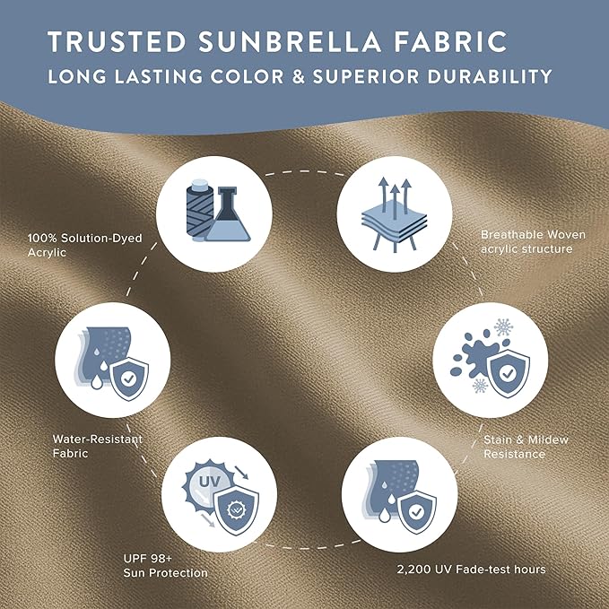 California Umbrella 12-Year Protection 9-Ft Outdoor Patio Umbrella, Sunbrella Fade-Resistant Fabric, Auto-Tilt, Heavy Duty Aluminum Frame, 8 Reinforced Ribs for Pool or Deck, Bronze Pole, Heather Beige