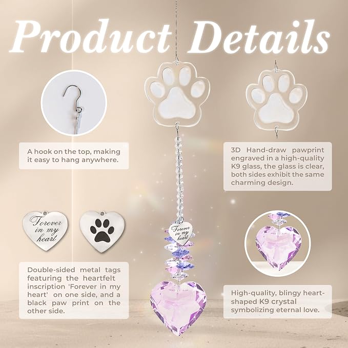 Pet Memorial Suncatcher, Dog Memorial Gifts, Pet Loss, Pet Sympathy, Thoughtful Dogs and Cats Remembrance, Bereavement Gifts - Pink