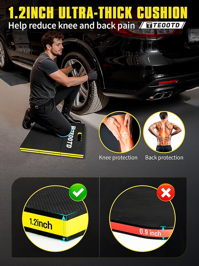 1.2" Extra Thick Foldable Mechanic Kneeling Pad with Handle & Storage Belt, 5 Fold Multi-Use Comfortable EVA Foam Cushion Mat for Workshop,Repairing,Gardening,Yardwork,Camping,Fitness,47.3x17.3x1.2"