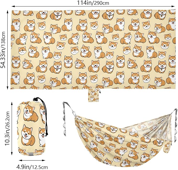 Camping Hammock Outdoor Hammocks for Outside Cute Corgi Beach Trees Portable Lightweight with Pockets Tree Straps Indoor