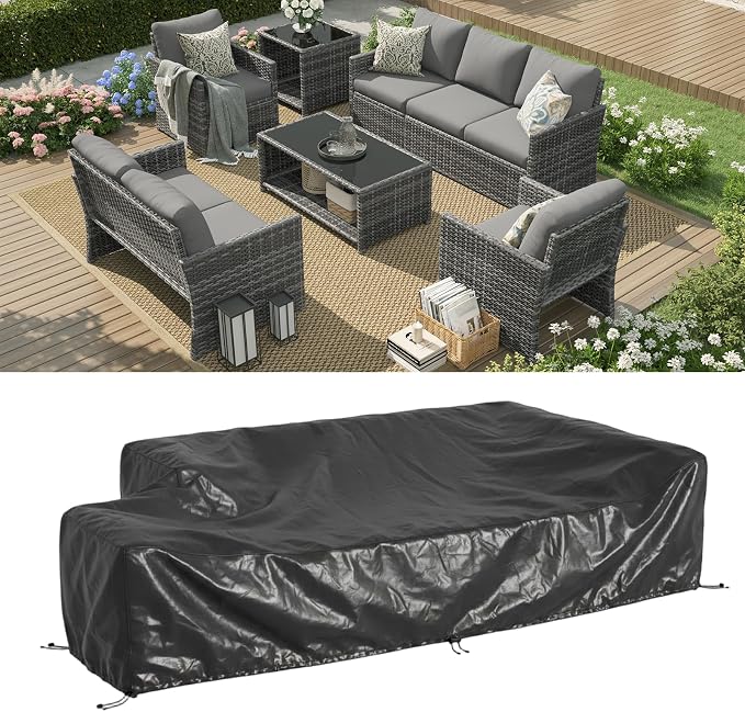 U-MAX Patio Furniture Set with Two Table, 7 PCS Outdoor Furniture for Garden