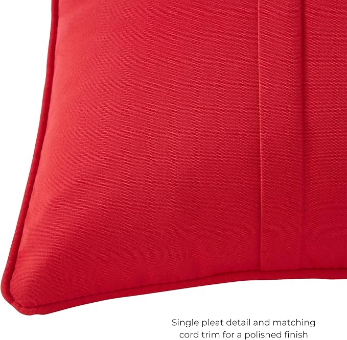 Sunbrella Rectangular Outdoor Throw Pillows 21x14 Set of 2 - Corded Lumbar Patio Accent Pillows with Pleated Design & Removable Zipper Covers – Weather & Fade Resistant Pillows, Canvas Jockey Red