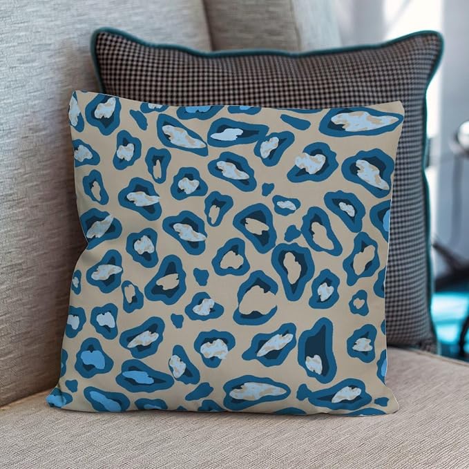 Chinoiserie Cheetah Print Pillow Cover Blue and Light Brown Throw Pillow Cover Farmhouse Throw Pillow Covers Farmhouse Decorative for Couch Garden Tent Balcony 18x18 in