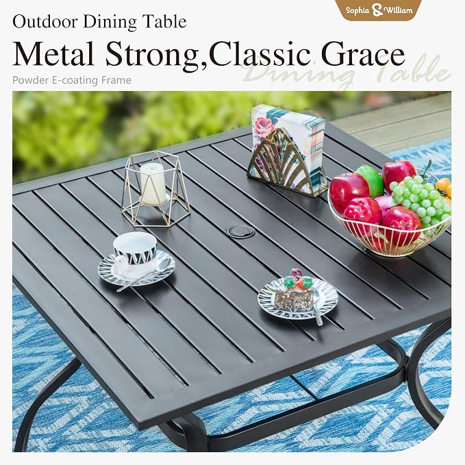 Sophia & William Patio Dining Set 5 Pieces, 4 Stackable Aluminum Textilene Dining Chairs with 37"x 37" Square Metal Table, Patio Table Chair Set for Outdoor Garden Lawn (Beige)
