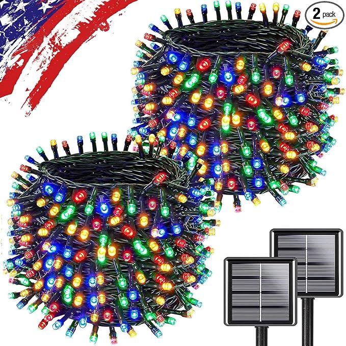 Multicolor Solar Christmas Lights 2Pack Total 180FT 500LED, String Light Outdoor Waterproof, Auto On/Off with 8 Modes Solar Twinkle Lights for Outside Tree Christmas Decorations (Multicolor) | Total 180FT Flexible Wire With Bright LEDs, 8 Twinkle Modes...