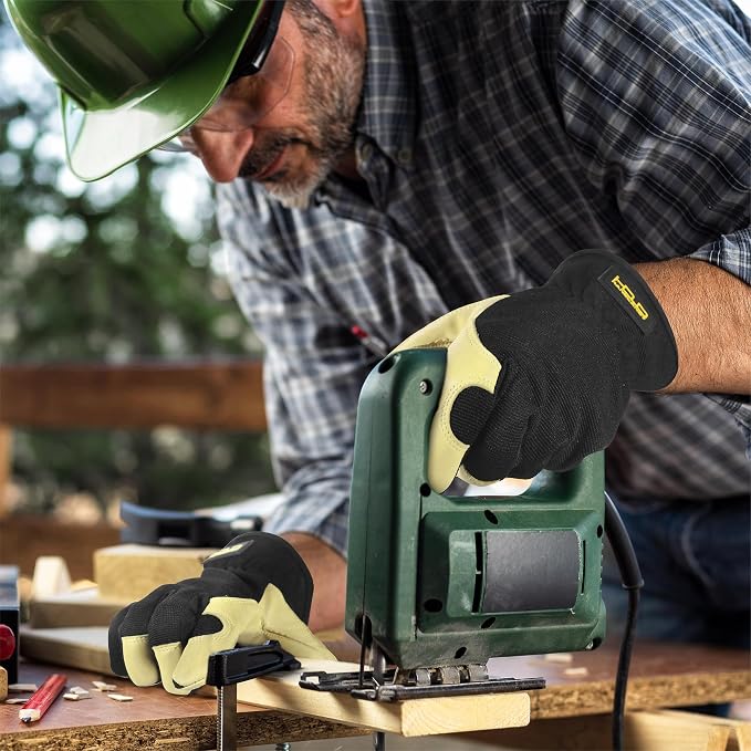 HANDLANDY Leather Gardening Gloves, Leather Work Gloves for Men Women | Durable Utility Men Women Garden Yard Working Glove, for Landscaping, Mechanic, Construction, Driving, Farming, Ranching