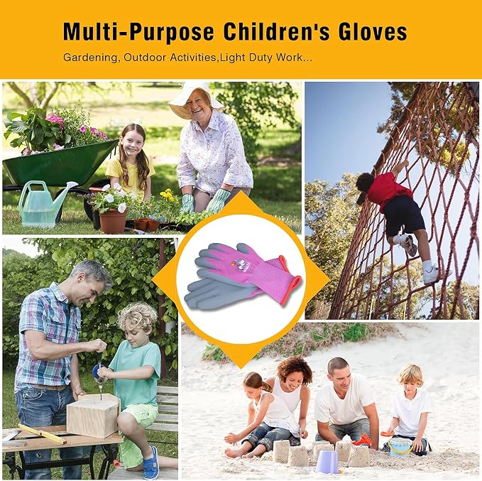 KDK Ages 3-5 Kids Gardening Gloves,Yard Work Gloves for Toddlers, Youth, Girls, Boys, Childrens, Soft Safety Rubber Gloves (XXXS Age 3-5, 1 Pair Green Bee)