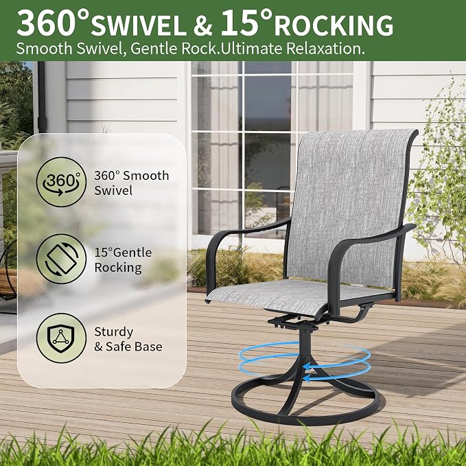Anmutig 7-Piece Outdoor Dining Set, 63"x38" Patio Table with Dual Umbrella Holes & 6 Swivel Textilene Chairs, Weather-Resistant Furniture for Backyard, Deck, Garden, Grey