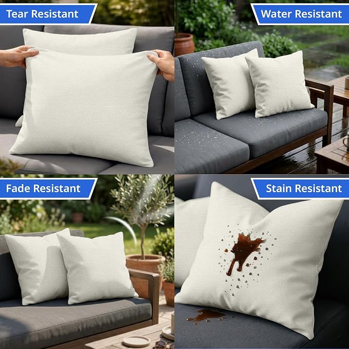 Covers & All Sunbrella Throw Pillows Set of 2, 20 x 20 Inch Square Outdoor & Indoor Cushions with Insert, Fade & UV Resistant Fabric (Canvas Natural)