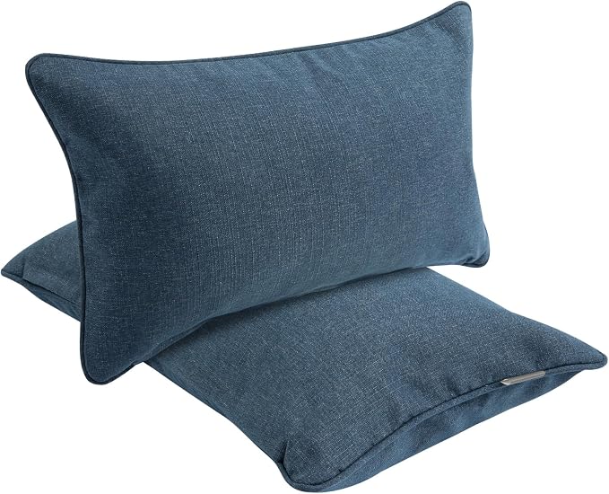 FUNHOME Waterproof Outdoor Lumbar Pillow Covers Set of 2,Home Decor for Garden Patio Furniture,Couch,Sofa 12"x20" Inch Decorative Pillows Cover Only,NO Insert(Denim Blue)