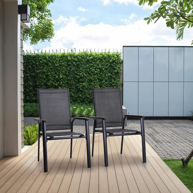 Sophia & William Patio Dining Chairs Set of 2, Stackable Aluminuum Frame | Grey textilene, Weather-resistant, light-weight & space-saving, Breathable & quick-drying, Outdoor deck backyard porch