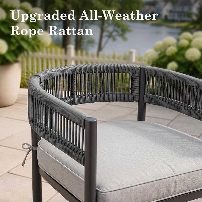 VICLLAX Patio Dining Set, 59.2" Black Table & 6 Chairs with Grey Cushion | Outdoor Table and Chairs Set of Rectangular Metal Patio Table, Outdoor Dining Chairs with Metal Frame, Garden Deck Porch
